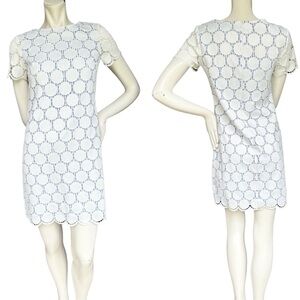 Jude Connally White & Blue Pinstripe Circle Print Preppy Short Sleeve Dress XS